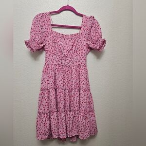 Blu Pepper Pink Floral Tiered Dress